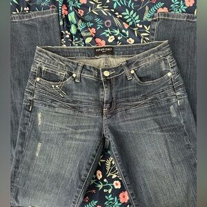 Virgin Only (VO Jeans) straight fit dark washed jeans with distressed detailing